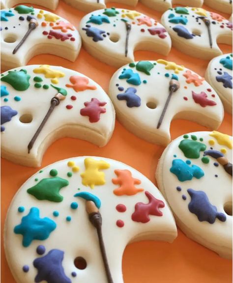 Art Palette Cookies, Paint Palette Cookies, Art Theme Cookies, Pop Art Cookies, Art Themed Cookies, Art Themed Cupcakes, Cake For Painter Artists, Art Themed Cake, Artist Cupcakes