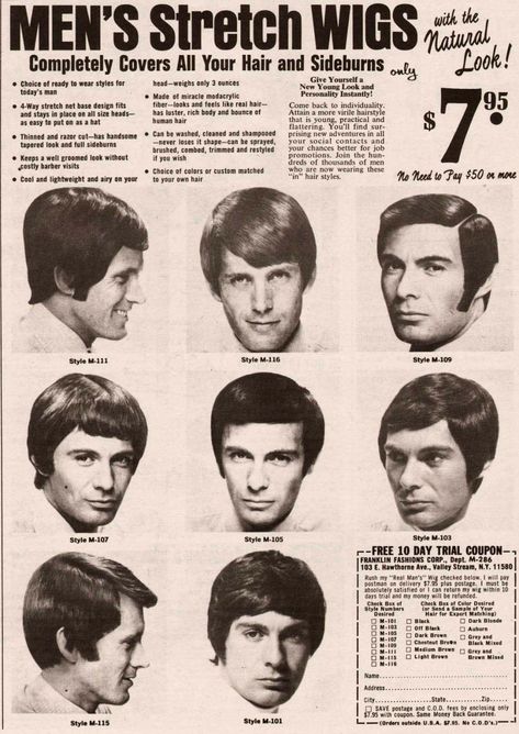 Vintage Hair Adverts: 1960s-70s Products, Styles and Tragic Cuts - Flashbak 70s Facial Hair Men, 1960s Mens Hair, 70s Mens Hair, 70’s Hair, Casual Curls, 60s Men, Surfer Hair, 1960s Hair, 60s Hair