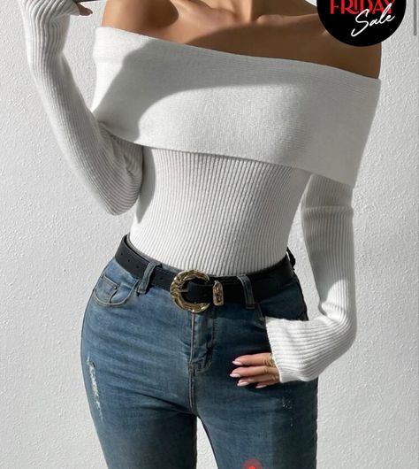 Solid Color Sweater, Trendy Sweaters, Women Sweaters, Trendy Fashion Outfits, Mode Inspo, Ribbed Knit Sweater, Knitting Women Sweater, Basic Outfits, White Casual