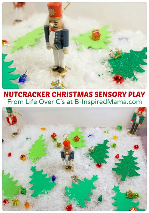 Nutcracker Christmas Sensory Play for Kids - B-Inspired Mama Nutcracker Sensory Bin, Nutcracker Activities, Christmas Sensory Play, Nutcracker Movie, Christmas Science Activities, Homeschool Christmas, Nutcracker And The Four Realms, Nutcracker Crafts, Sensory Bin Play