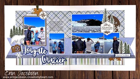 I created this Alaska travel themed  scrapbook layout with the Gnomes for Winter paper from Close to My Heart along with several stamped embellishments from my stash. You can catch the process over on my youtube channel to hear the story and learn scrapbooking design tips along the way. #scrapbooking #scrapbooklayout Alaska Scrapbook Pages, Alaska Scrapbook Layouts Alaskan Cruise, Alaska Scrapbook Layouts, Scrapbooking Alaska, Winter Paper, Alaska Vacation, Vacation Scrapbook, Alaskan Cruise, Frozen In Time