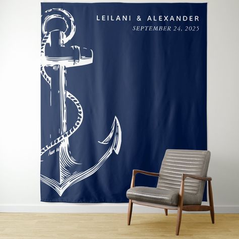 Nautical Photo Backdrop, Nautical Photo Booth, Nautical Backdrop, Wedding Tapestry, Photography Booth, Nautical Bridal Showers, Anchor Wedding, Nautical Wedding Theme, Wedding Backdrops