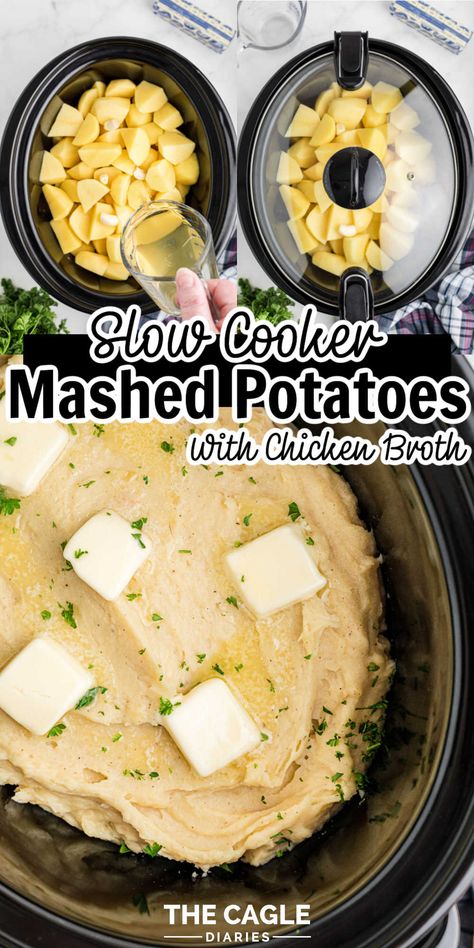 Crockpot Mashed Potatoes With Chicken Broth, Slower Cooker Mashed Potatoes, Mashed Potatoes Crockpot Thanksgiving, Chicken Broth Mashed Potatoes, Loaded Mashed Potatoes Crockpot, Mashed Potato In Crock Pot, How To Keep Mashed Potatoes In Crockpot, Make Ahead Crockpot Mashed Potatoes, Crockpot Instant Mashed Potatoes