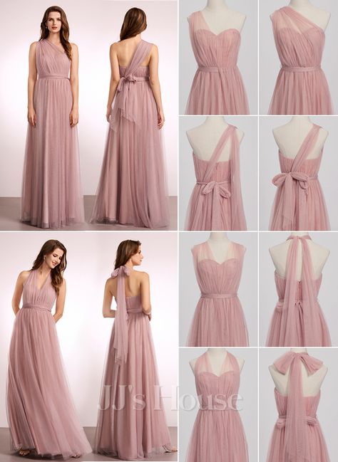 A-line Off the Shoulder One Shoulder V-Neck Floor-Length Tulle Bridesmaid Dress (007262576) - JJ's House Old Rose Bridesmaid Dress, Old Rose Dress, Bridesmaid Tulle, Sister Of The Bride, Made Of Honor, Tulle Bridesmaid, Wedding Dress Bridesmaid, Rose Bridesmaid Dresses, Net Dress