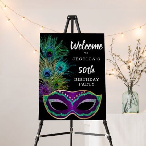 New Orleans Mardi Gras Birthday Party Welcome Sign #zazzle #weddinginvitations #birthdayinvitations #babyshowerinvitations #zazzleinvitations #monogram #businesscards #graduation #homedecor Mardi Gras Wedding Theme, Mardi Gras Birthday Party, Mardi Gras Diy, Mardi Gras Invitations, Mardi Gras Birthday, New Orleans Decor, Mardi Gras Party Decorations, New Orleans Party, Senior Party