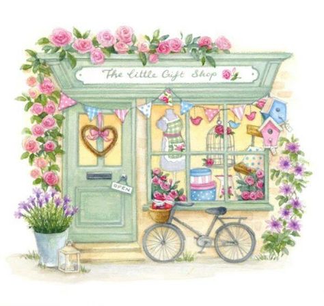 ♡ Brick Crafts, Art Mignon, Shop Illustration, Advocate Art, Cottage Art, Shop Fronts, Store Front, Mail Art, Cute Illustration