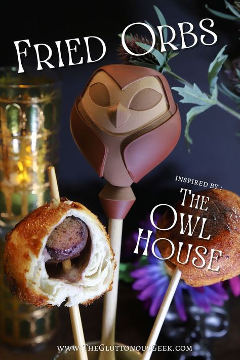 Fried Orbs inspired by Disney's The Owl House. Recipe by The Gluttonous Geek. House Party Decorations, Geek Food, Second Breakfast, 18th Birthday Party, Disney Party, The Owl House, Food Themes, Disney Food