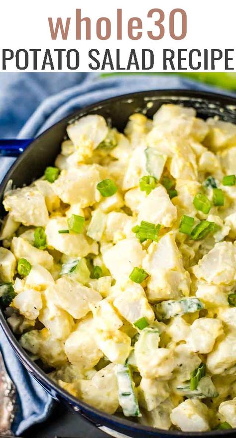 Whole30 Potato Salad Recipe {Easy Healthy Side Dish} - Tastes of Lizzy T Whole30 Potatoes, Whole30 Sides, Healthy Potato Salad Recipe, Paleo Breakfasts, Easy Healthy Side Dishes, Homemade Potato Salads, Healthy Potato, Potato Salad Recipe Easy, Mayo Dressing