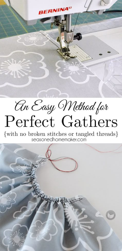 I have an easy way to Gather Fabric that will give you even gathers. Even better, you will not have any broken stitches or tangled threads. This easy way to gather fabric is a perfect sewing tip to remember when gathering a large strip of fabric for a ruffle. Gather Fabric, Sewing 101, Sew Ins, Beginner Sewing Projects Easy, Leftover Fabric, Creation Couture, Sewing Projects For Beginners, Sewing Skills, Diy Couture