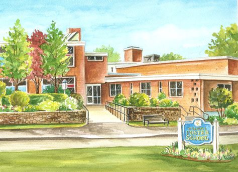 Watercolor School Building, Gamer Woman, Background Studies, Brindleton Bay, Sims Houses, Sims Builds, Building Painting, Sims Building, Willow Creek