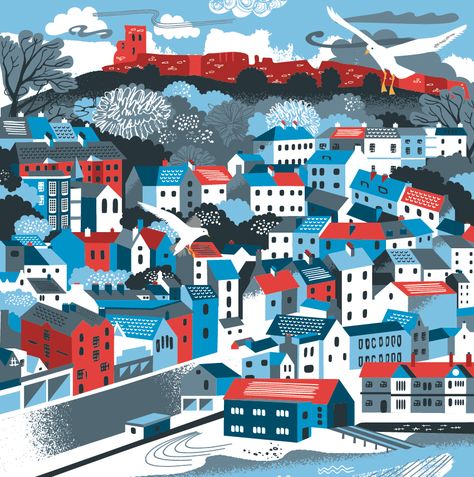 Seaside Town Illustration, Shapes Animation, Place Branding, Yearbook Cover, Yearbook Covers, Seaside Town, Seaside Towns, Christmas Market, Branding Inspiration