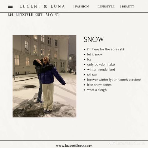 Luna Fashion, Snow Cones, Nature Illustration, Snow Day, Let It Snow, Instagram Captions, Fashion Lifestyle, Winter Wonderland, Skiing