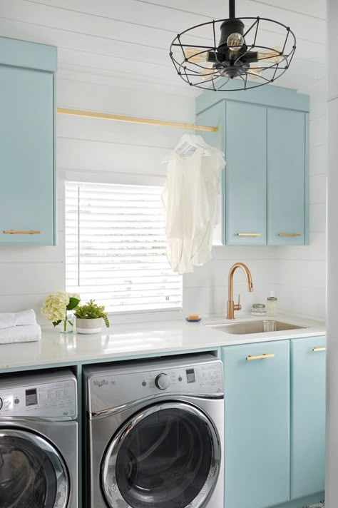 Love this laundry room especially the color by Soda Pop Laundry Room Update, Tiny Laundry Rooms, Room Storage Diy, Dream Laundry Room, Laundry Ideas, Laundry Room Cabinets, Mudroom Laundry, Laundry Mudroom, Laundry Room Inspiration