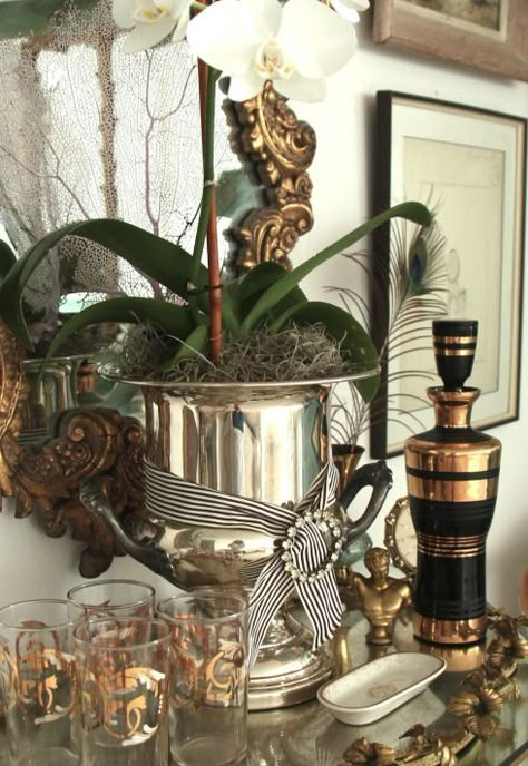 Champagne bucket decorating ideas... Champagne Bucket Decor, Bucket Decorating Ideas, Bucket Decor, The Paris Apartment, Gold Bar Cart, Outside Bars, Champagne Cooler, Champagne Bucket, Wine Bucket