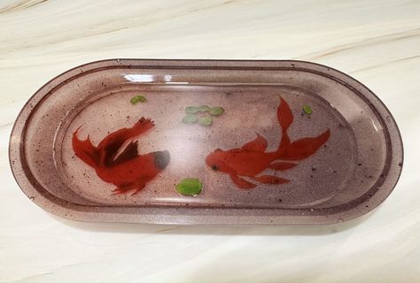 Koi Trinket Dish-Resin Trinket Dish, Koi Jewelry Dish, Koi pond Decor, Resin Decor, Handmade, Handmade Resin Dish, Koi Pond, Koi Pond Decor Koi Jewelry, Pond Decor, Pond Koi, Resin Dish, Resin Decor, Trinket Jewelry, Online Art Classes, Small Objects, Colors Purple