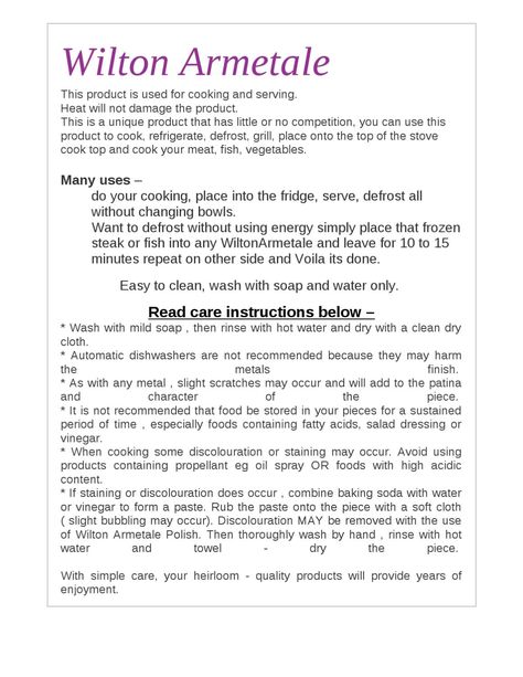 Wilton Armetale Care Instructions by Almor Gifts - Issuu Wilton Practice Sheets Printable, Cooking Abbreviations, Wilton Serving Chart, Wilton Gingerbread Recipe, Wilton 2d Tip, Frozen Steak, Wilton Armetale, Handy Dandy, Fatty Acids