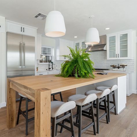 Kitchen With Island Table Combo, Extra Wide Kitchen Island, Big Island With Seating, Dining Room Kitchen Island, White Oak Butcher Block Island, Islands With Seating On Two Sides, Open Kitchen Island With Seating, Island Height Table, Island Into Table