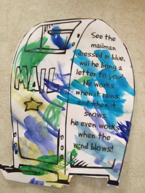 Mailman Poem Post Office Theme Preschool Crafts, Postal Worker Activities Preschool, Mailman Activities Preschool, Mail Man Craft, Post Office Art Preschool, Post Office Preschool Crafts, Mail Preschool Activities, Mail Carrier Crafts For Toddlers, Post Office Activities For Toddlers