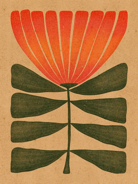 Abstract retro orange flower illustration created by Rebecca Zwanzig of High West Wild, inspired by scientific drawings of flora & fauna. High West Wild is a curated collection of illustrations with themes inspired by vintage textiles & illustrations, scientific botanical art, & the groovy 60s and 70s. Retro Flower Art Trinidad Colorado, Tazo Tea, Scientific Drawing, Corrugated Iron, Illustration Kunst, Wild Art, Green Bedroom, 수채화 그림, Bedroom Prints