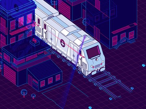 Isometric train by lucas marinm Train Gif, Subway Train, Isometric Art, Illustration Animation, Motion Graphics Design, Motion Design Animation, City Illustration, Game Inspiration, Animation Design