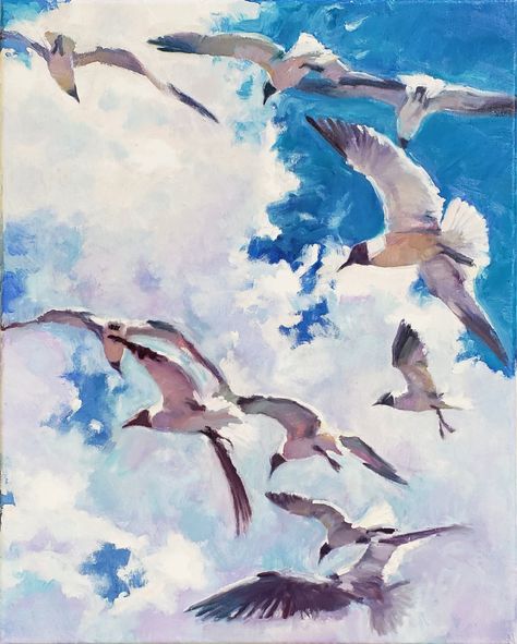 Flying High by Robin Cheers Oil 20 x 16 Flying Birds Watercolor, Seagulls Flying Painting, Flying Birds Painting, Bird Painting Acrylic, Oil Painting Inspiration, Feather Painting, Flying High, Sky Painting, Sea Painting