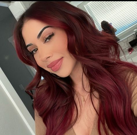 Dark Red Hair Color With Money Piece, Dark Cherry Hair With Money Piece, Wine Red Money Piece Hair, Wine Red Hair With Money Pieces, Cherry Red Hair With Money Pieces, Black Cherry Hair, Baylage Hair, Cherry Red Hair, Cherry Hair