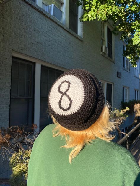 Handmade crochet 8-ball acrylic beanie! Crochet Caps, Crochet Ball, Easy Crochet Animals, Beginners Crochet, Crochet Beanie Hat, Side Board, Crochet Design Pattern, Queer Fashion, Crochet Cap