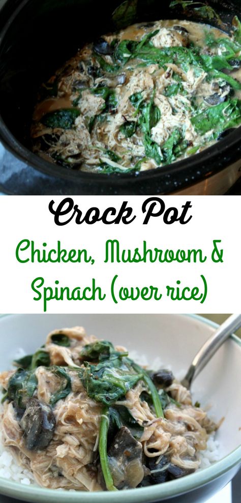 crock pot chicken mushroom spinach  - Serve this easy and flavorful meal over rice or pasta Chicken Spinach Mushroom, Slow Cooker Pork Loin, Potato Dinner, Slow Cooker Pork, Spinach Recipes, Spinach Stuffed Chicken, Crock Pot Cooking, Crockpot Chicken, Slow Cooker Chicken