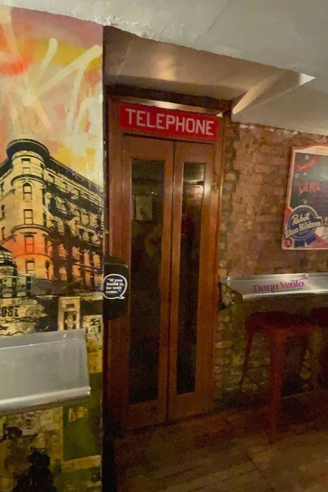 NYC Speakeasy with a Secret Phone Booth Entrance Speakeasy Door Entrance Secret Passage, Speakeasy Door Entrance, Speakeasy Entrance, Nyc Speakeasy, 1920s Speakeasy Aesthetic, Speakeasy Nyc, Speakeasy Ideas, Speakeasy Door, Mocktail Bar