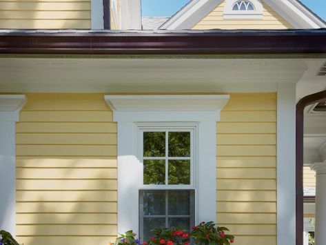 Inviting Home Exterior Color Ideas | HGTV Yellow Exterior House Colors, Yellow House Exterior, Exterior Color Palette, Yellow Paint Colors, House Paint Color Combination, Exterior House Paint Color Combinations, Exterior House Color, Exterior Paint Color, Yellow House