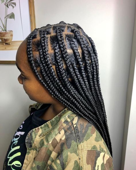 OrdinaryHer on Instagram: “LARGE KNOTLESS BRAIDS 🔥🔥🔥🔥🔥🔥🔥🔥” Large Knotless Braids Parts, Large Ankle Length Knotless Braids, Medium Large Knotless Box Braids Ombre, Large Knotless Knee Length, Buttlength Knotless Box Braids, Banana Hair Clips, Big Braids, Blonde Bob Hairstyles, Makeup Hacks Beauty Secrets