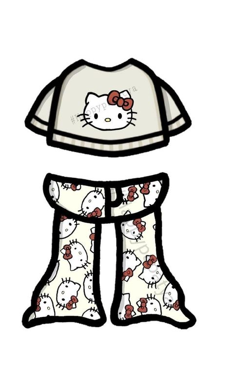 Hello Kitty Tshirt, Diy Hello Kitty, Hello Kitty T Shirt, Paper Clothes, Kitty Clothes, Paper Duck, Paper Dolls Clothing, Hello Kitty Crafts, Hello Kitty Clothes