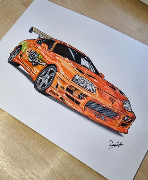 Truck Drawing, Supra Mk4, Grey Paper, Toyota Supra Mk4, Art Interior, Marker Drawing, Car Drawings, Art Characters, Pastel Drawing