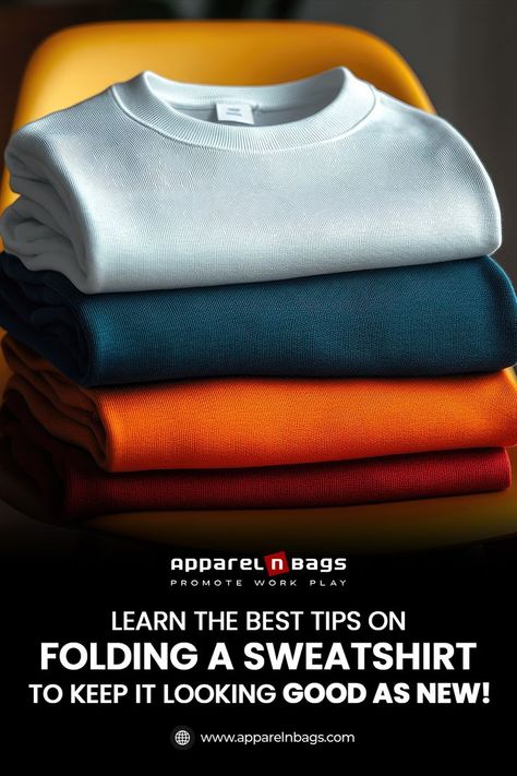 Folding a sweatshirt might seem an easy task, but most people do not know about the right way to do so. Learning how to fold a sweatshirt rightly helps to keep it wrinkle-free and your closet organized. Read more at https://www.apparelnbags.com/blog/how-to-fold-a-sweatshirt/ #apparelnbags #howtofold #sweatshirt #foldinghacks #diy #organization #sweathshirts #fashion #wintercollection Fold A Sweatshirt, Closet Organized, How To Fold, Step By Step Guide, Diy Organization, Wrinkle Free, Step Guide, Winter Collection, Step By Step