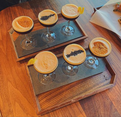 Espresso martini flight with flavors of orange cacao, molé spice, and cherry limone Espresso Martini Flight, Starbucks Reserve, Espresso Martini, City Girl, Coffee Addict, Chic Fashion, Food Food, Styled Shoot, Martini