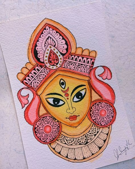 Durga Painting Mandala, Dasara Painting, Durga Puja Doodle Art, Dasara Drawing Ideas, Navratri Painting Ideas Easy, Durga Puja Mandala Art, Lord Durga Drawing, Navdurga Drawing, Navratri Drawing Ideas Easy