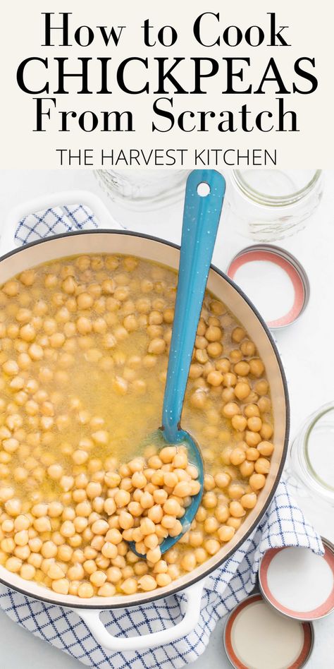 Learn How to Cook Chickpeas from scratch using dried chickpeas so they turn out perfect every time. This is one of those easy chickpea recipes that turns dried garbanzo beans into delicious, tender and flavorful chickpeas that you can add to salads, soup, stews and more. Cook Dried Chickpeas, Cook Chickpeas, Chickpea Recipes Easy, Garbanzo Bean Recipes, Cooking Garbanzo Beans, Dried Chickpeas, Harvest Kitchen, Italian Chopped Salad, Dry Chickpeas