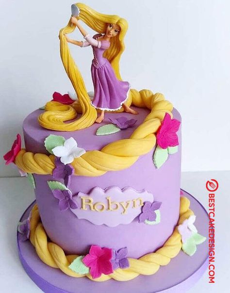 50 Tangled Cake Design (Cake Idea) - October 2019 Rapunzel Torte, Name On Cake, Tangled Cake, Rapunzel Birthday Cake, Bolo Hot Wheels, Write Name On Cake, Personalized Birthday Cake, Disney Princess Birthday Cakes, Happy Birthday Cake With Name