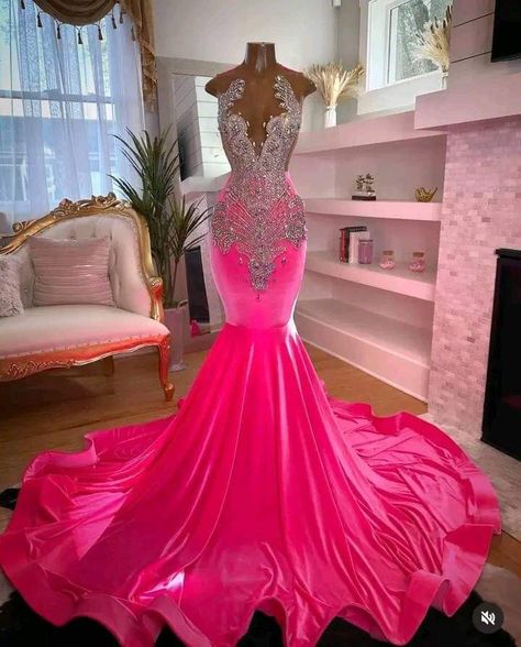 Crystal Birthday Party, Diamond Prom Dresses, Luxury Prom Dresses, Birthday Gala, Hot Pink Prom Dress, Crystal Birthday, Pink Evening Gowns, Birthday Party Dresses, Prom Inspiration