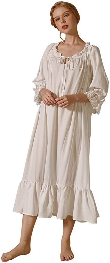 Verdusa Women's Lace Nightdress Short Sleeve Victorian Nightgown Sleepwear Pajama at Amazon Women’s Clothing store Victorian Nightgown, Victorian Gown, Cotton Nightgown, Lace Nightgown, Nightgowns For Women, Sleep Dress, Historical Dresses, Nightgowns, Lace Ruffle