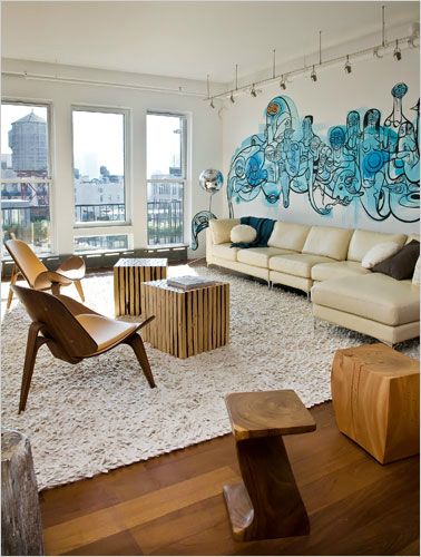 Fresh Loft by Joel Sanders Architects 6 Graffiti Living Room, Graffiti Room, Urban Interior Design, Danish Modern Furniture, Urban Interiors, Loft Interiors, Luxury Loft, Loft Design, Garden Oasis