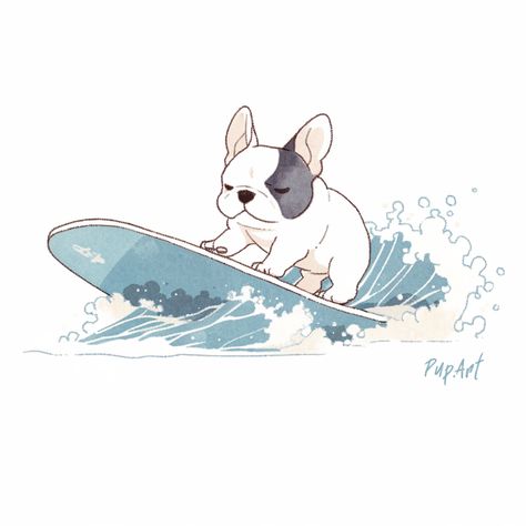 Introducing our new anime artwork featuring an adorable French bulldog pup riding a surfboard! 🐶🌊 If you're passionate about French bulldogs and surfing, this artwork is perfect for you. Express your love for these amazing creatures and the thrilling sport of surfing by getting one of our paintings, canvases, or clothes with this unique design. 🎨👕🖼️ Dive into the world of surfer dogs and showcase your style with our exclusive collection. Click the pin to check out these amazing products. 🛒 Dog Surfing Illustration, Frenchie Illustration, Surfing Wallpaper, French Bulldog Drawing, Anime Mood, French Bulldog Tattoo, Surf Tattoo, July Challenge, Bulldog Tattoo