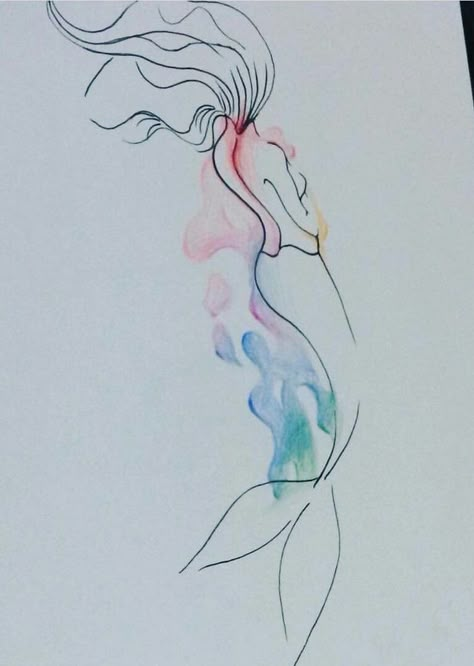 Minimalist Mermaid watercolor tattoo Mermaid Line Art Minimalist, Mermaid Symbol Tattoo, Watercolour Mermaid Tattoo, Single Line Mermaid Tattoo, One Line Mermaid, Siren Tattoo Minimalist, Mermaid Tattoo Designs Sketches, Ariel Mermaid Tattoo, Mermaid Line Tattoo