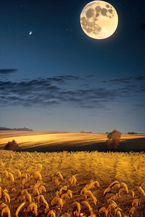 Moon, Harvest, Fields, Night, Golden, Abundant, Glow, Crops, Bountiful, Moonlight Harvest Moon Aesthetic, Harvest Wallpaper, Autumn Backgrounds, Nightmare Before Christmas Wallpaper, Autumn Moon, Mobile Backgrounds, Harvest Party, Fields Of Gold, Yellow Sky