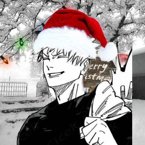 Jjk Chirsmas Pfp, Gojo Santa Hat, Gojo Satoru Christmas Pfp, Jujutsu Kaisen Christmas Pfp, Jjk Christmas Icons, Christmas Jujutsu Kaisen, Gojo Satoru Christmas, Gojo Christmas Pfp, Majestic Pfp