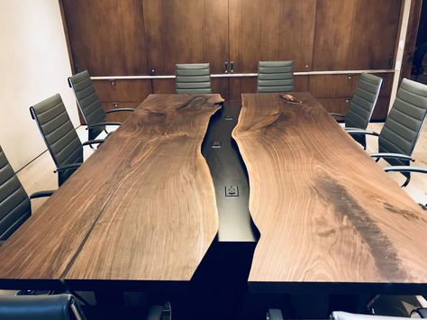 Live Edge Walnut Conference Table by 6 X 6 Designs seen at 7134 E Stetson Dr, Scottsdale | Wescover Boardroom Table Design, Back Bar Design, Live Edge Conference Table, Custom Conference Table, Wood Conference Table, Smart Room, Board Room, Boardroom Table, Back Bar