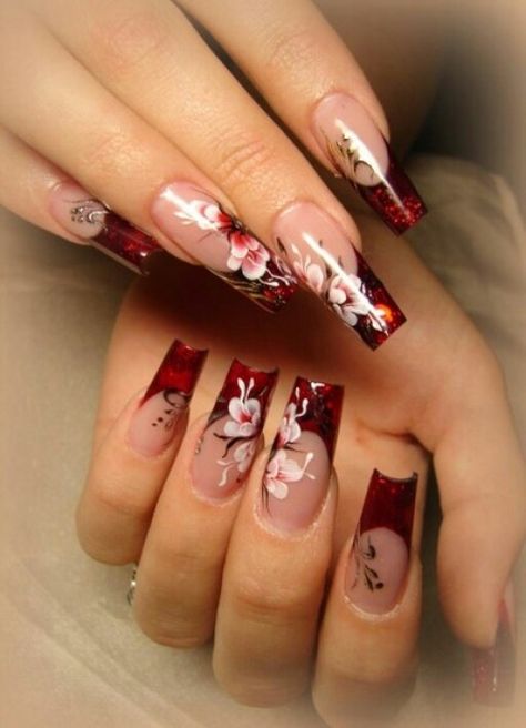 Elegant Asian inspired nail art Asian Nails, Her Nails, Soft Nails, Bling Acrylic Nails, Fire Nails, Funky Nails, Pretty Acrylic Nails, Floral Nails, Fancy Nails