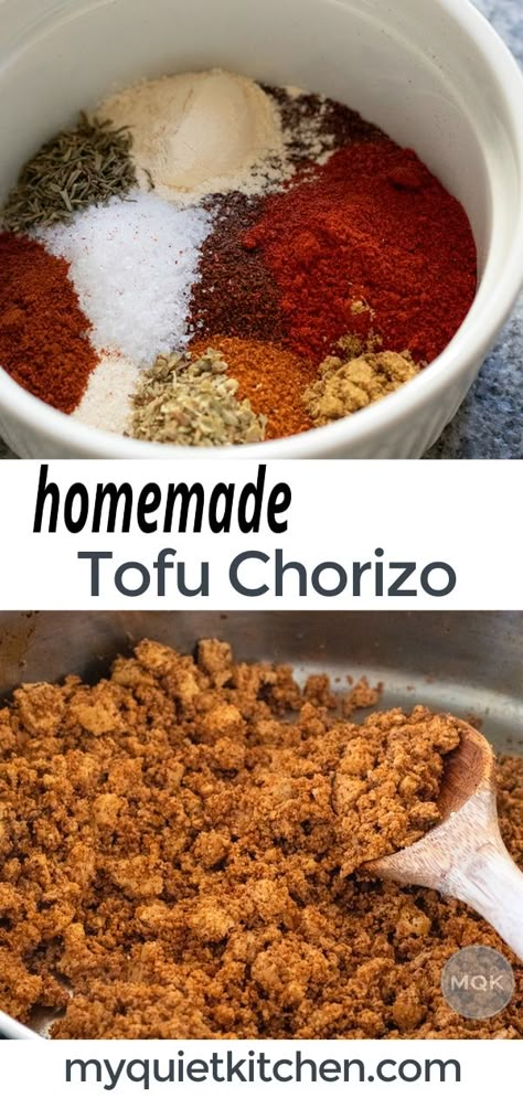 Tofu Chorizo Recipe, Tofu Sausage, Tofu Chorizo, Cashew Queso, Easy Tofu, Chorizo Recipe, Vegan Meat Recipe, Vegan Chorizo, Homemade Tofu