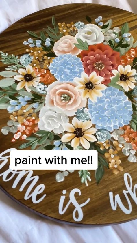 Camilla Creations, Artistic Lettering, Painted Canvases, Folk Flowers, Paint Night, Painting Inspo, Painted Flower, 7k Followers, Tiktok Watch