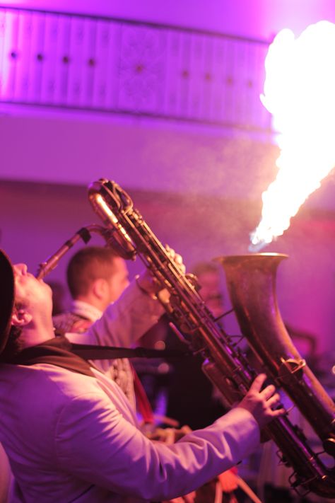 Cirque Central Fire Saxophone Player heating it up at a Wedding Reception Black Saxophone, 2024 Party, Saxophone Player, Jazz Players, Saxophone Players, Trumpet Players, Out Of Your Mind, 2025 Wedding, 40th Gifts